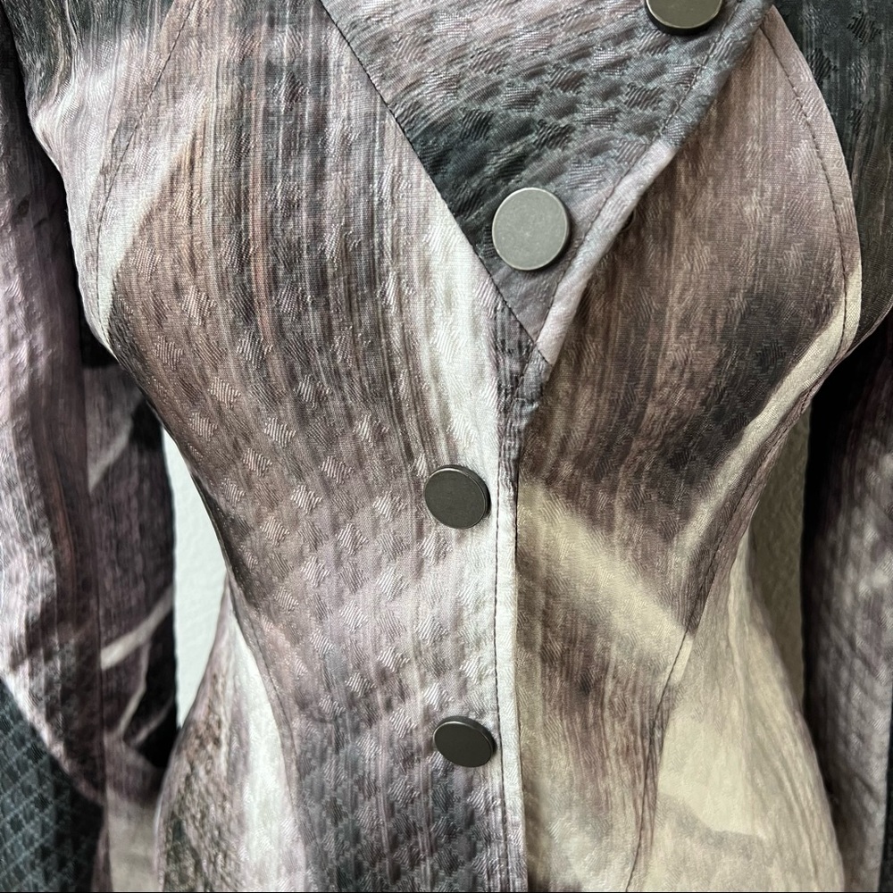 HILTON HOLLIS womens tailored jacket gray white floral print button front 4 - Picture 6 of 7